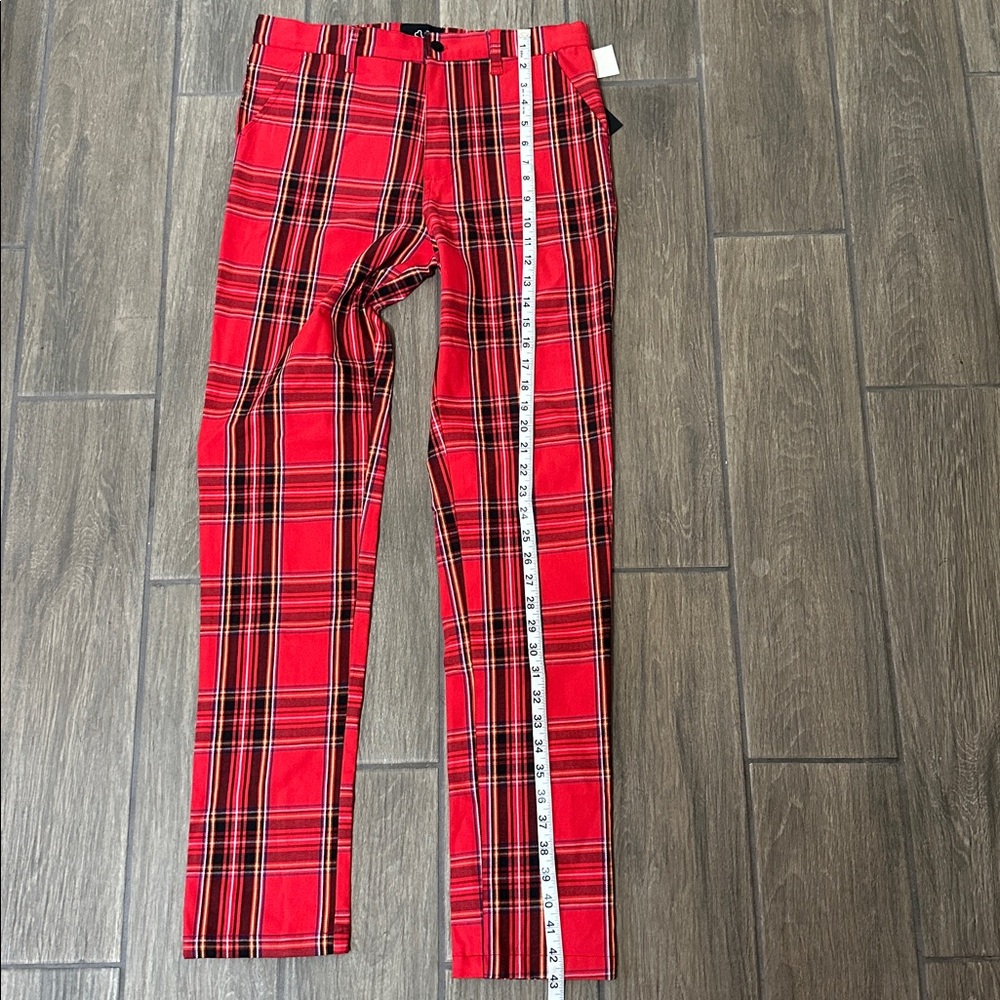 Chic Red Plaid Women's Straight Leg Pants - Picture 5 of 9